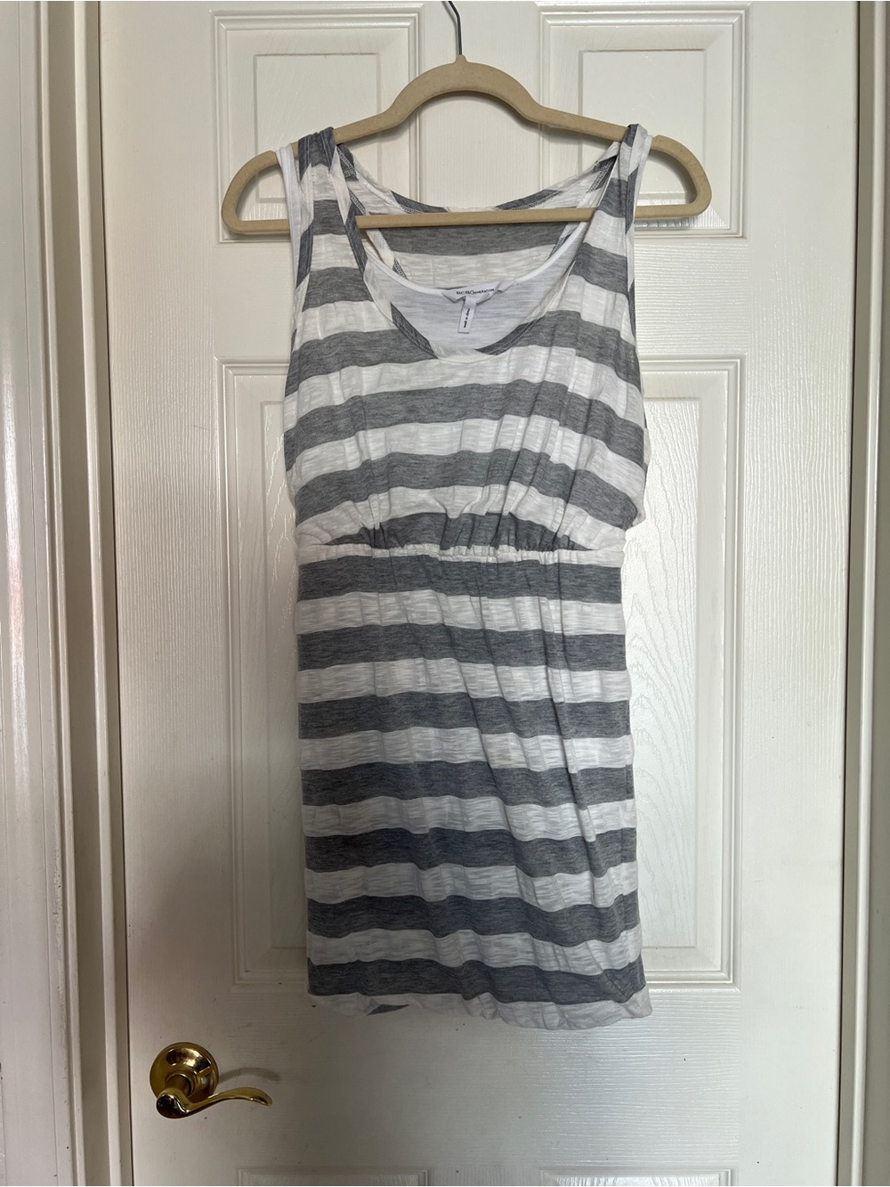 BCBGeneration Gray & White Striped Sleeveless Tank